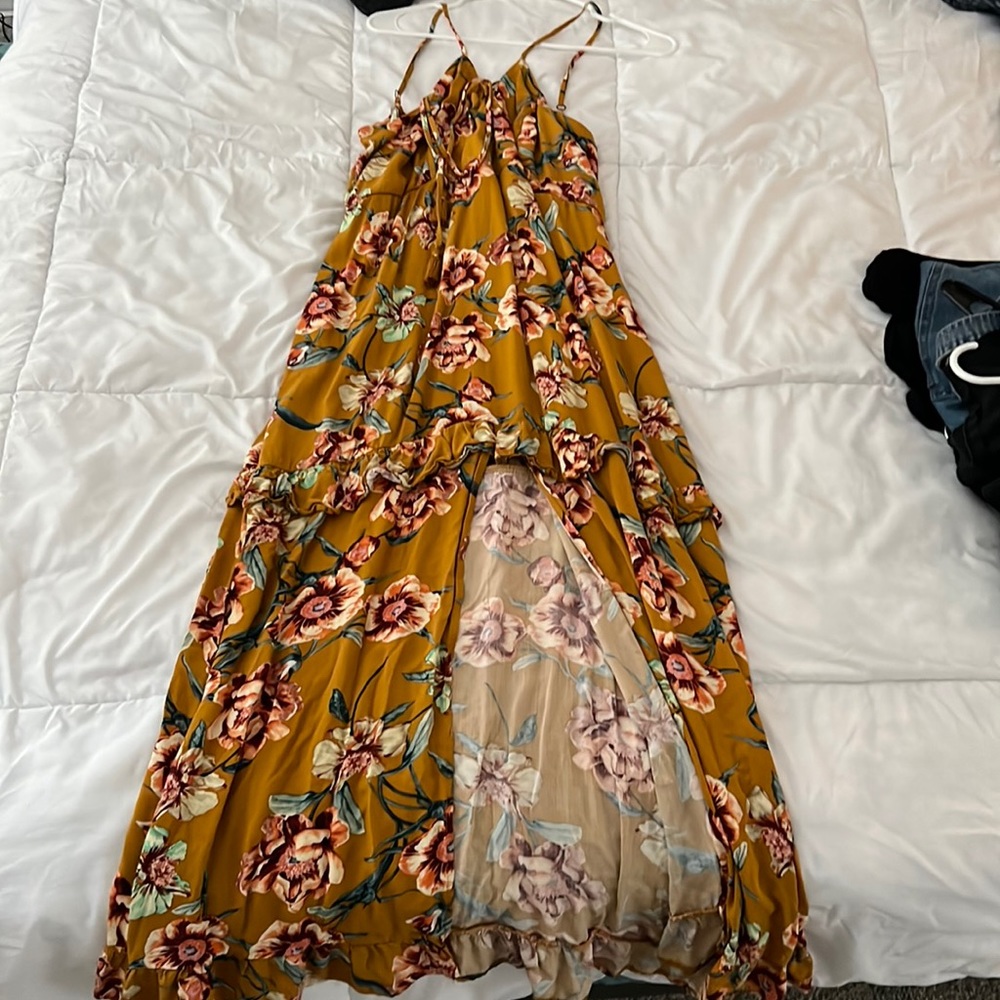 XL, orange with flowers summer maxi dress with front slit from Xhiliration